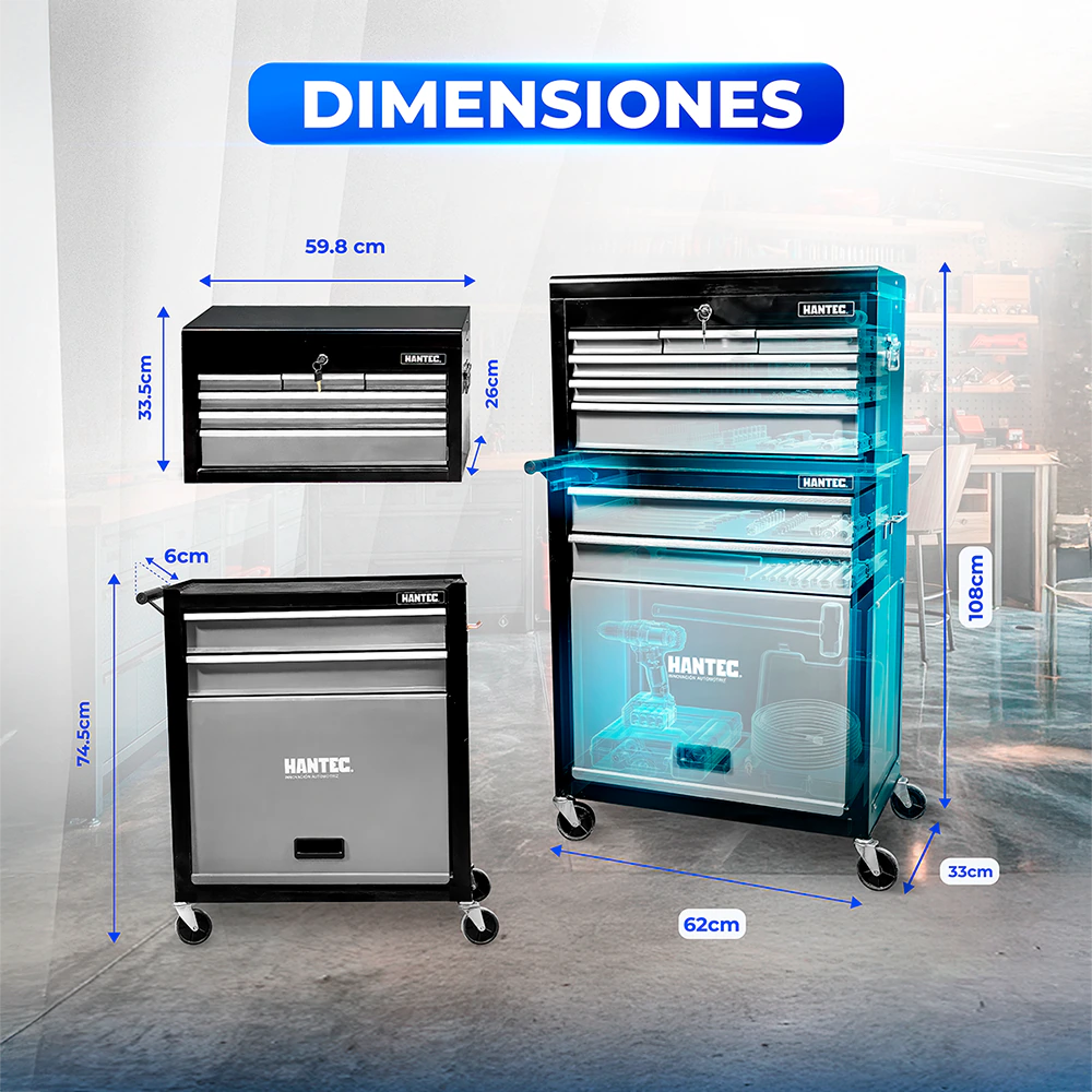 Gabinete con Caja para Herramientas 9 Cajones Gris HANTEC - Imagen 4