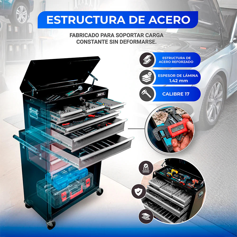 Gabinete con Caja para Herramientas 9 Cajones Gris HANTEC - Imagen 6