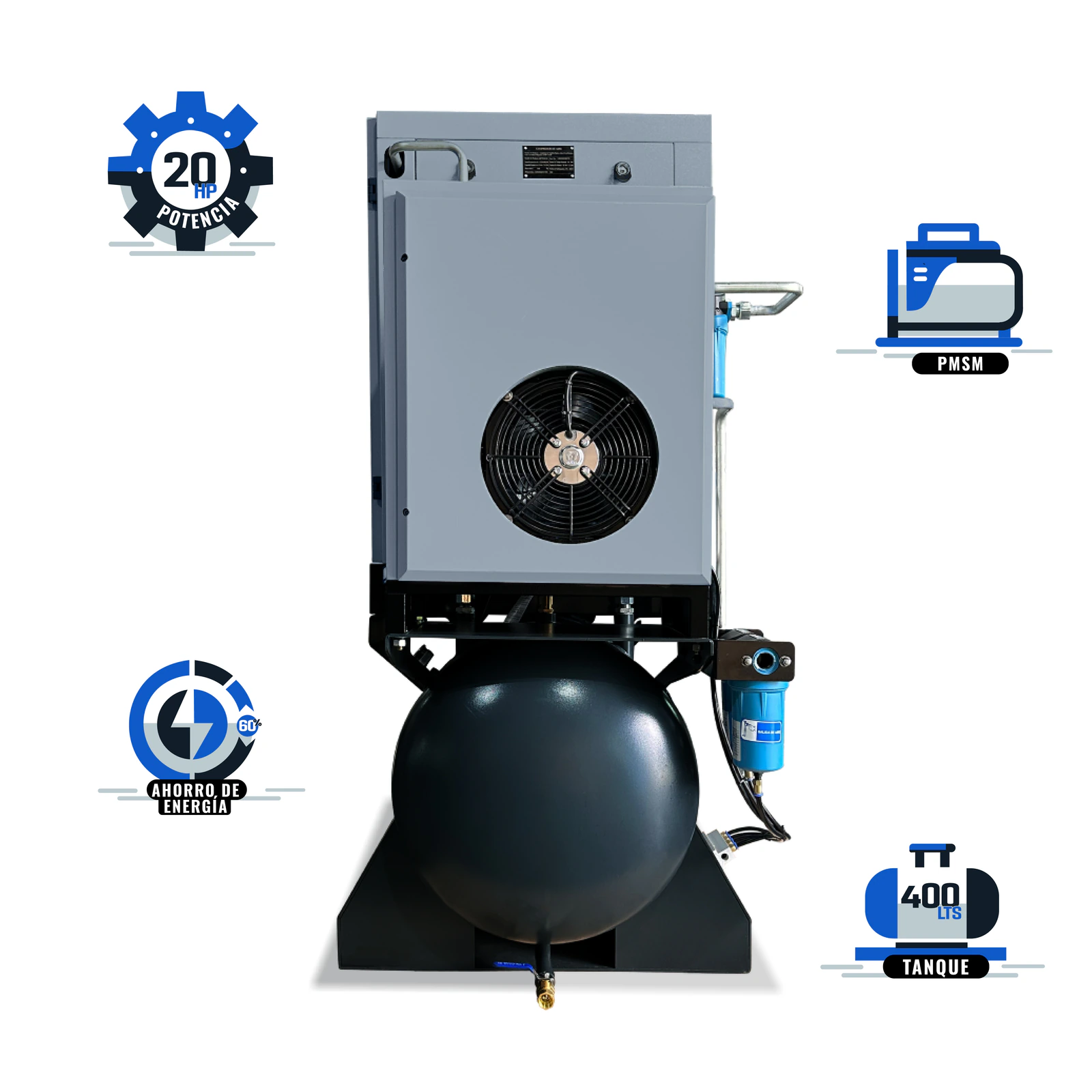 Compresor Tornillo ForceElement 20HP Todo en Uno HANTEC - Imagen 2