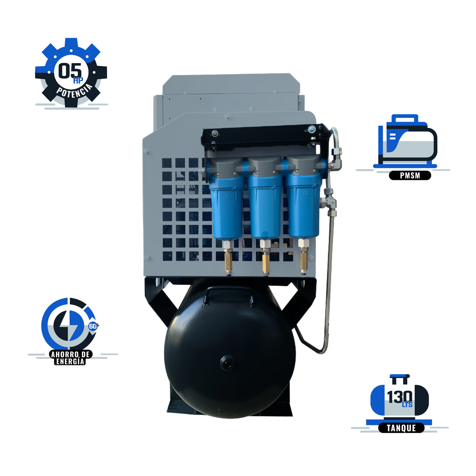 Compresor Tornillo ForceElement 5HP con Tanque y Secador HANTEC - Imagen 2