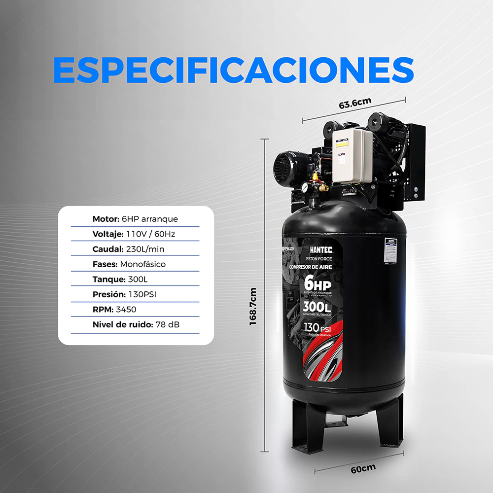 Compresor de Aire PistonForce 6HP 110V HANTEC - Imagen 7