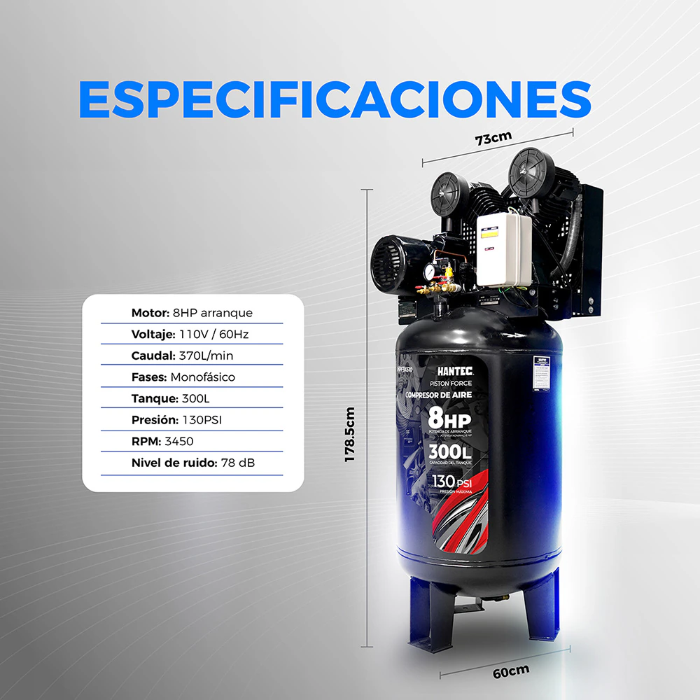 Compresor de Aire PistonForce 8HP 110V HANTEC - Imagen 7
