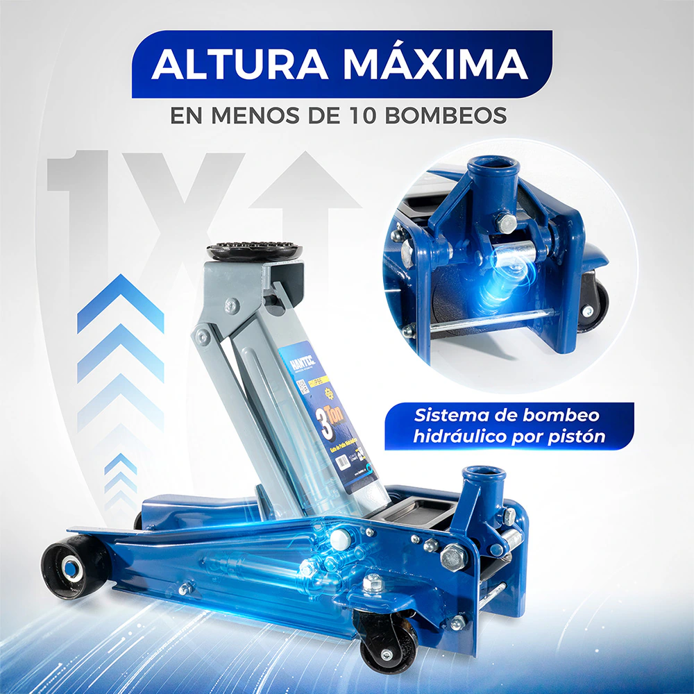 Gato Hidráulico de Patín 3 Ton HANTEC - Imagen 2