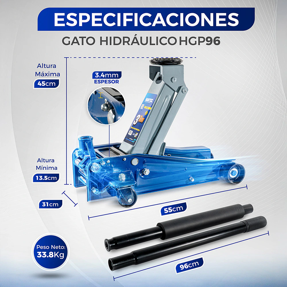 Gato Hidráulico de Patín 3 Ton HANTEC - Imagen 6