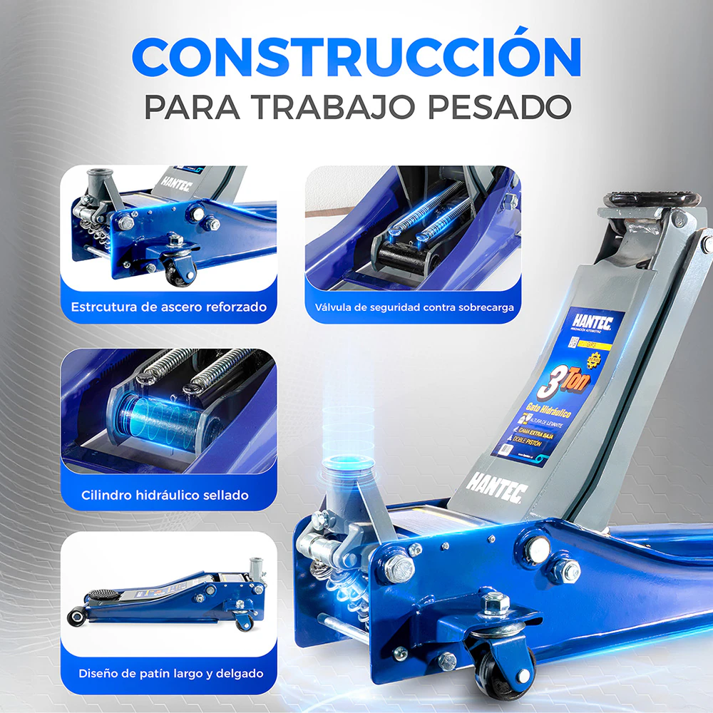 Gato Hidráulico de Patín 3 Ton Cama Baja HANTEC - Imagen 4