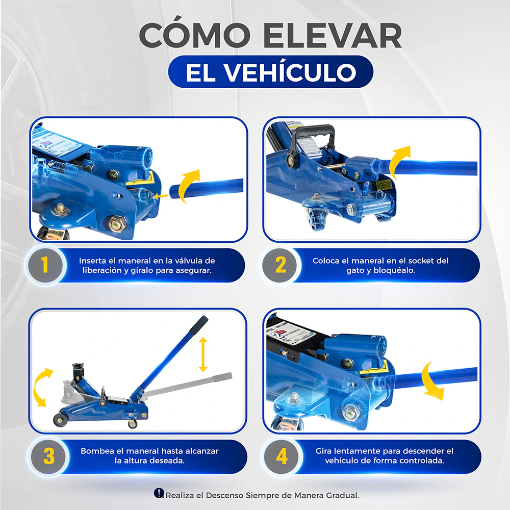 Gato Hidráulico de Patín 2 Ton HANTEC - Imagen 4