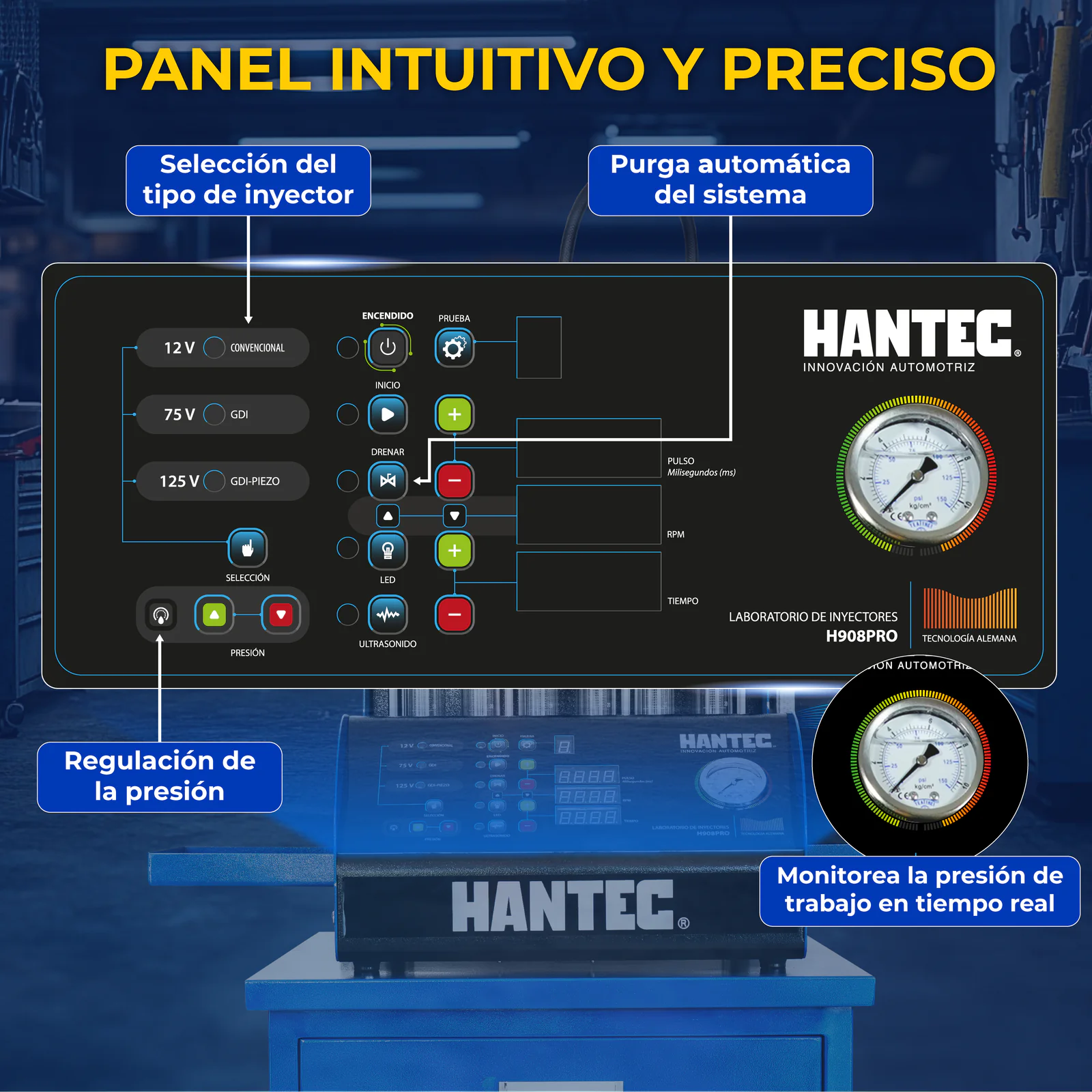 Laboratorio de Inyectores GDI 6 Canales PRO con Mesa + Líquidos HANTEC - Imagen 5