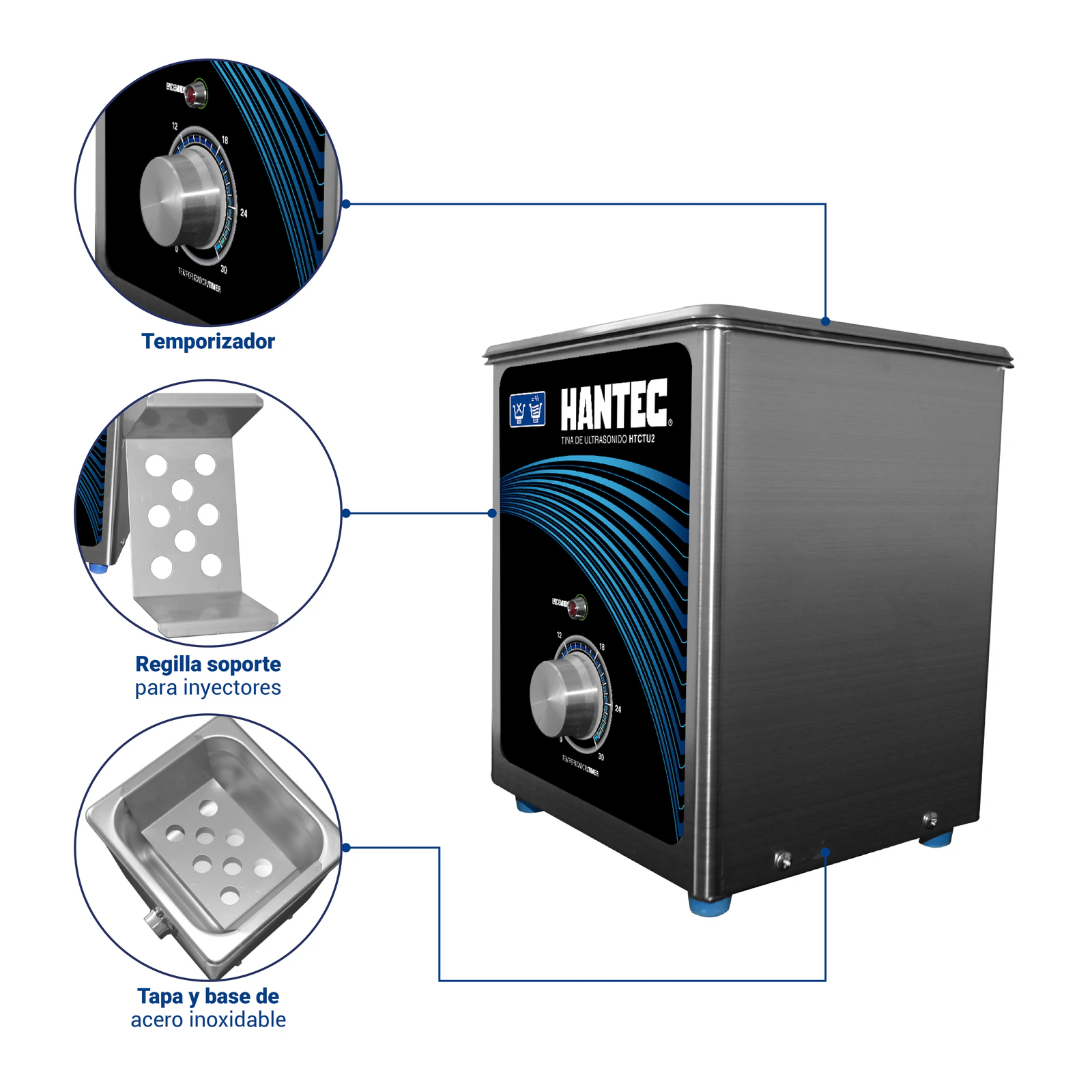 Tina de Ultrasonido 1.8L Metálica HANTEC - Imagen 3