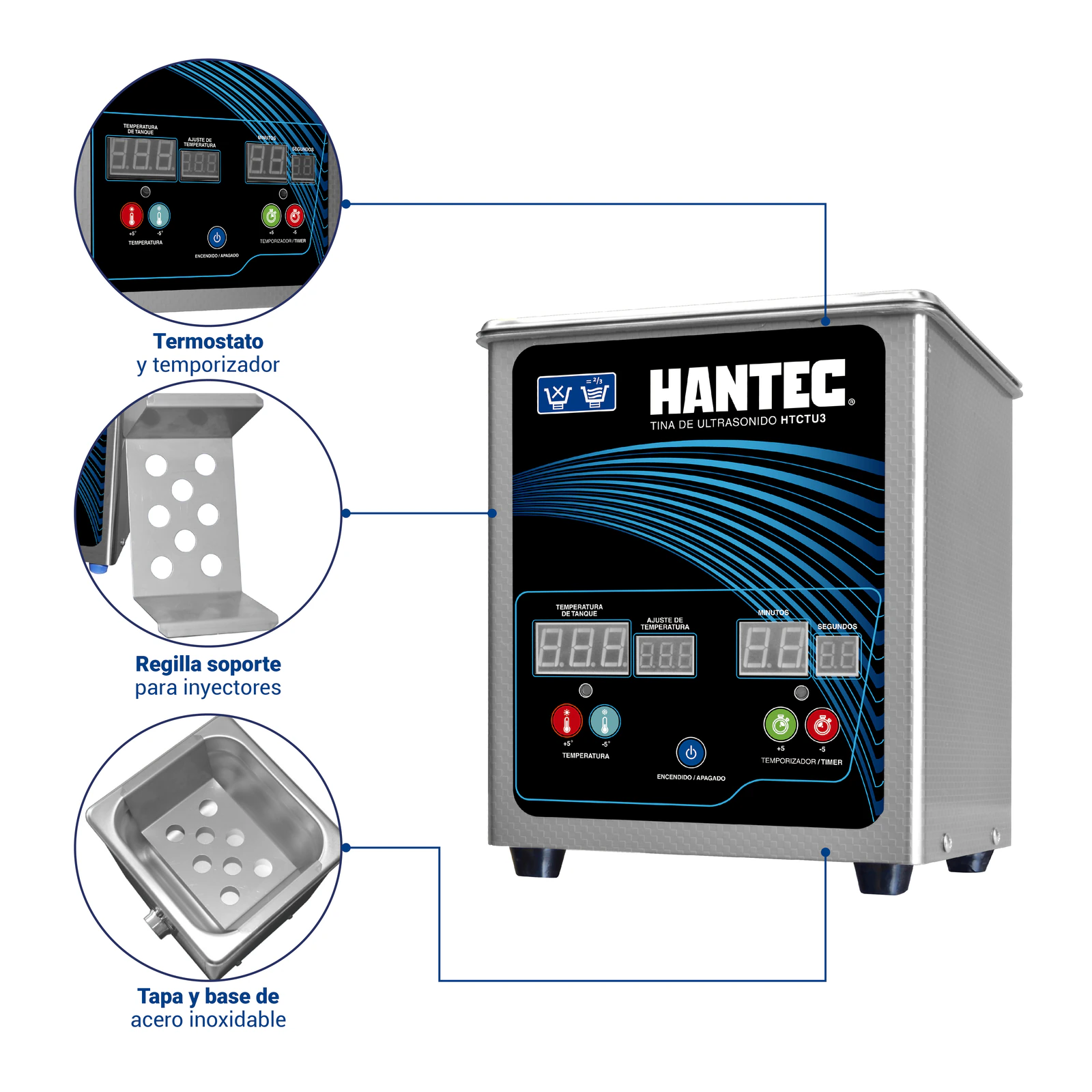 Tina de Ultrasonido 1.8L con Control de Temperatura HANTEC - Imagen 3