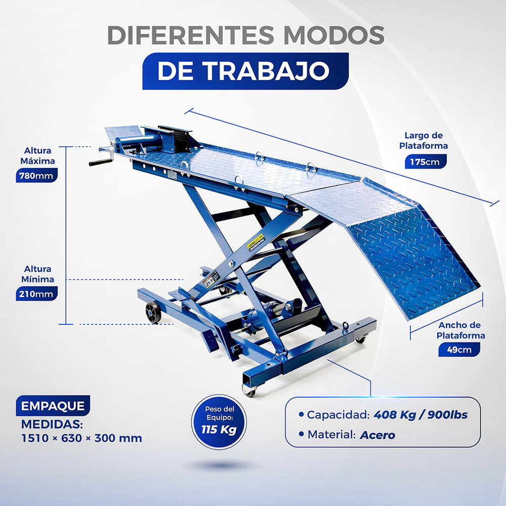 Rampa Hidráulica para Motocicletas 400 kg (900 lbs) HANTEC - Imagen 7