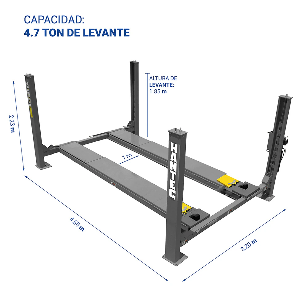 Rampa 4 Postes Alineación 10,500 lbs 220V Gris HANTEC - Imagen 2