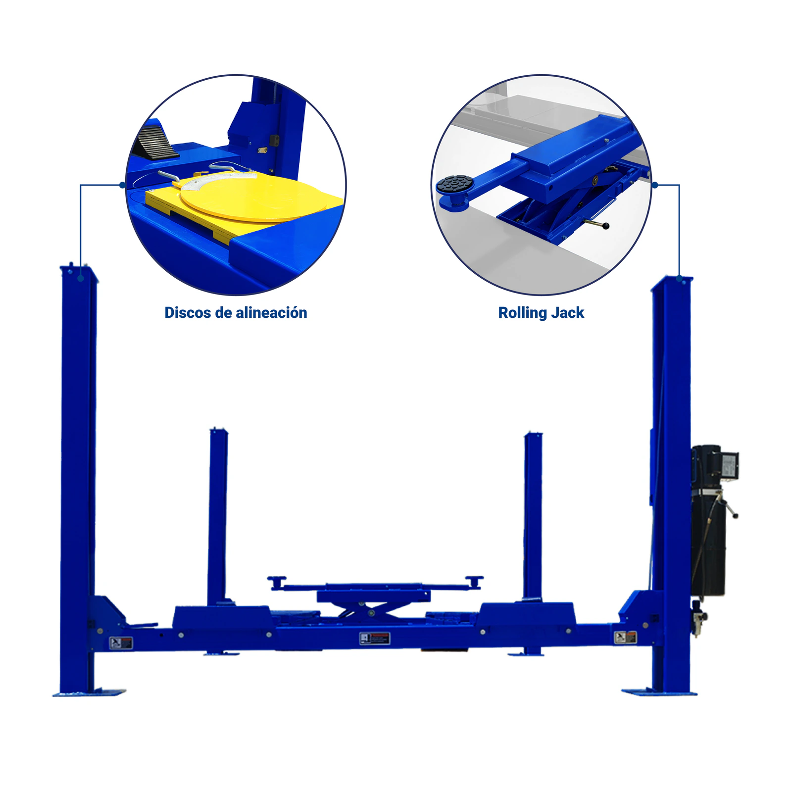 Rampa 4 Postes Alineación 10,500 lbs con Rolling Jack 220V HANTEC - Imagen 2