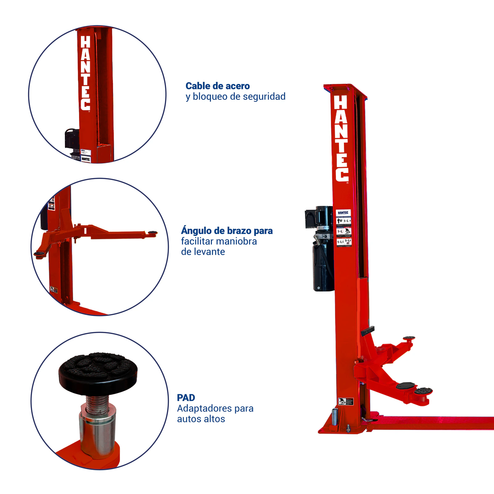 Rampa 2 Postes 10,500 lbs sin Portería Roja 220V HANTEC - Imagen 2