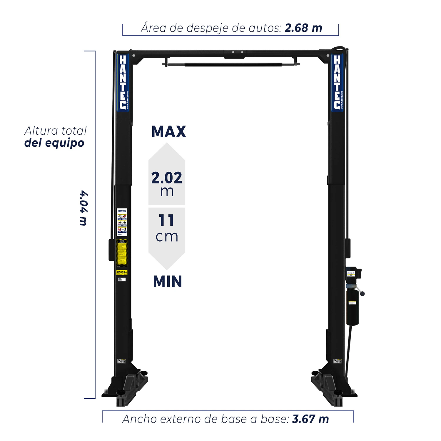 Rampa 2 Postes Portería Heavy Duty 14,500 lbs 220V HANTEC - Imagen 2