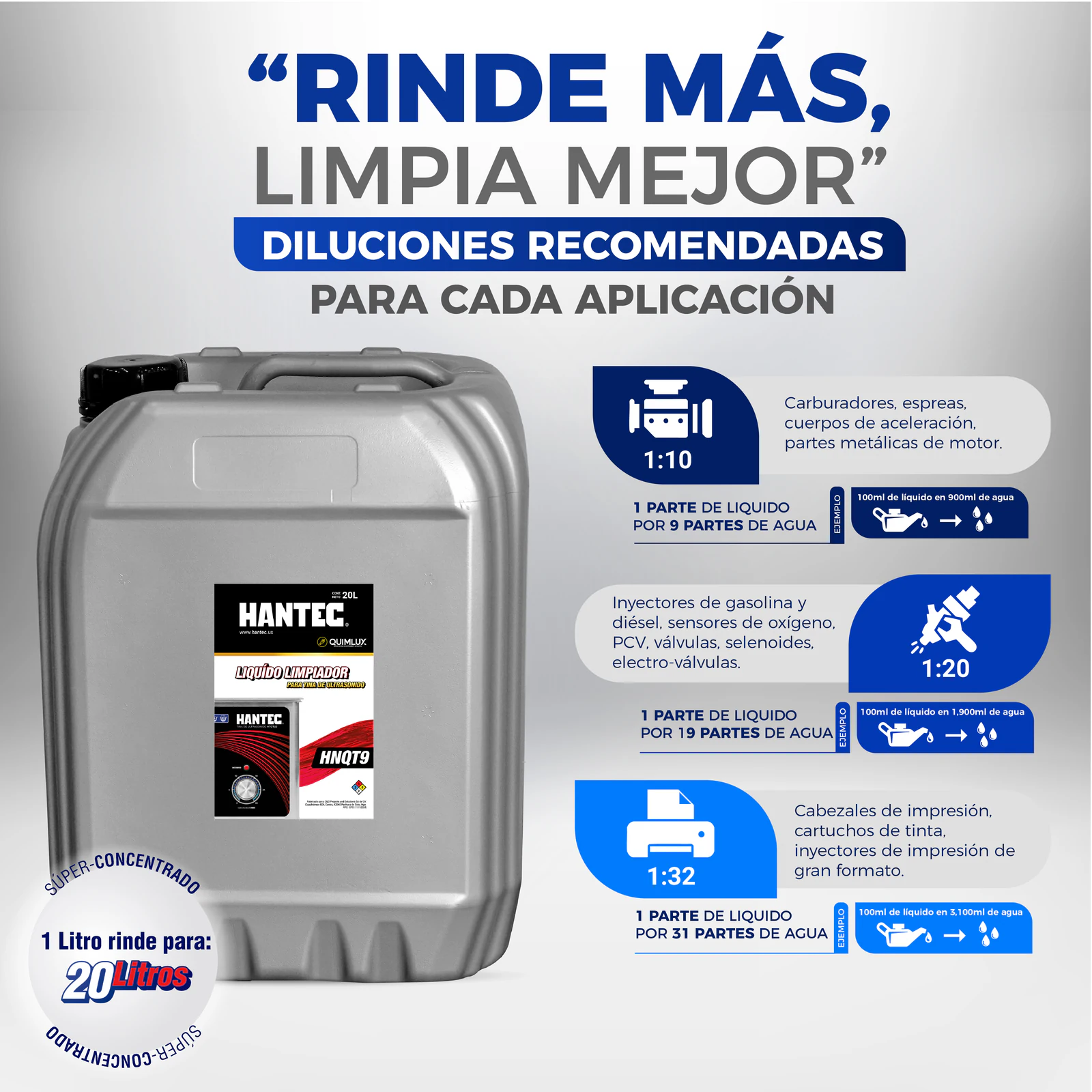 Limpiador UltraCleaner para Tina Ultrasonido Quimlux 19L - Imagen 3