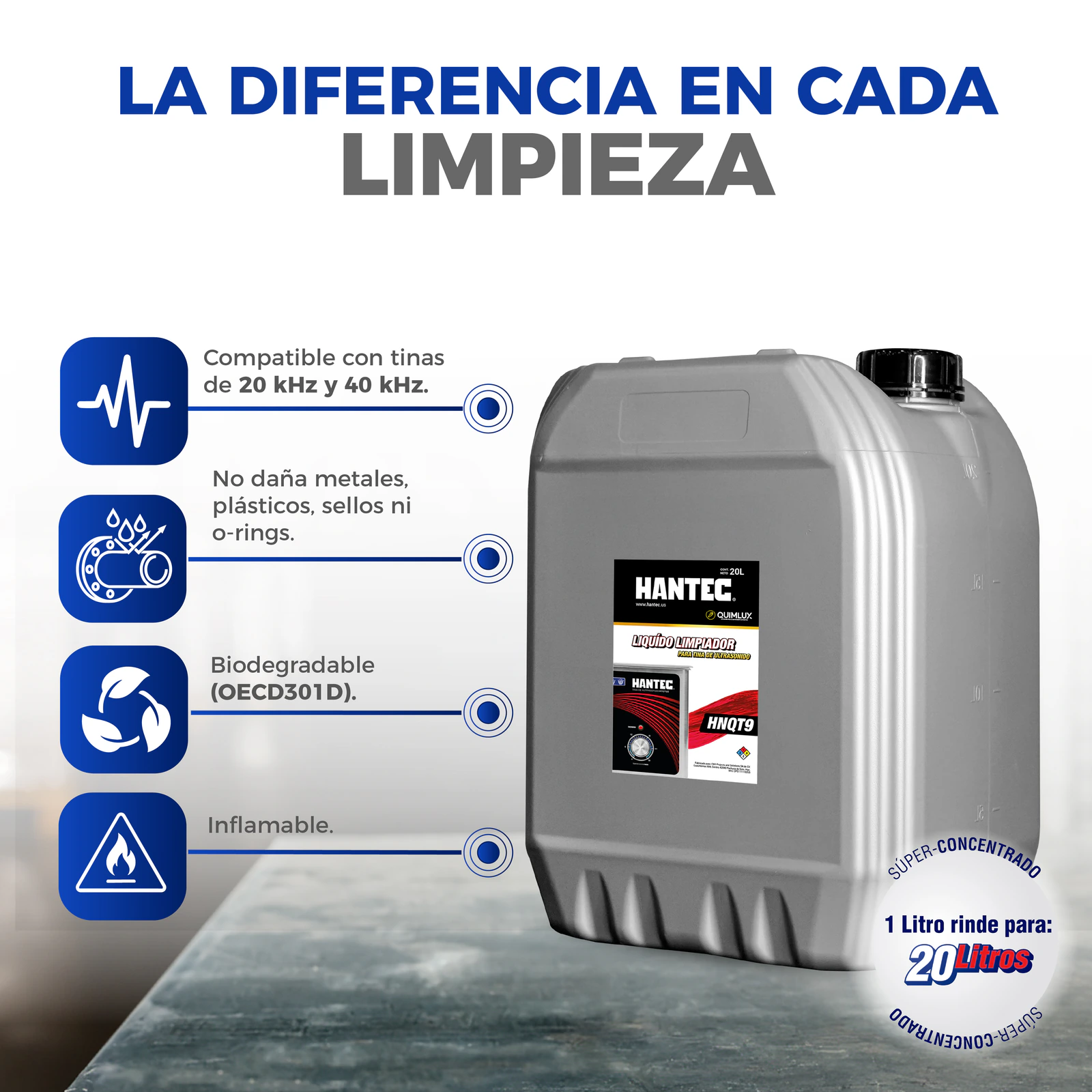 Limpiador UltraCleaner para Tina Ultrasonido Quimlux 19L - Imagen 4