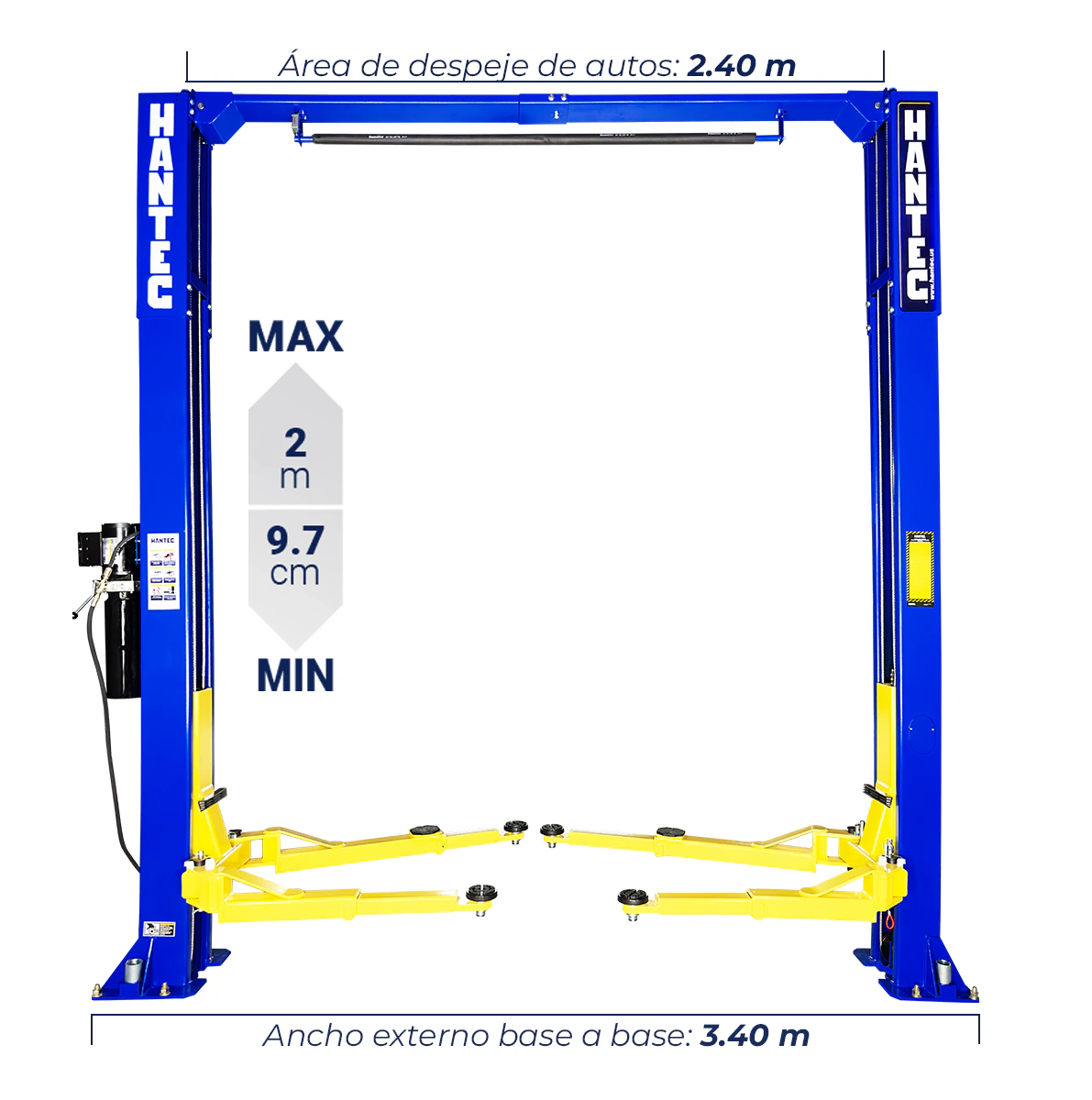 Rampa 2 Postes Simétrica 10,500 lbs con Portería 110V HANTEC - Imagen 5