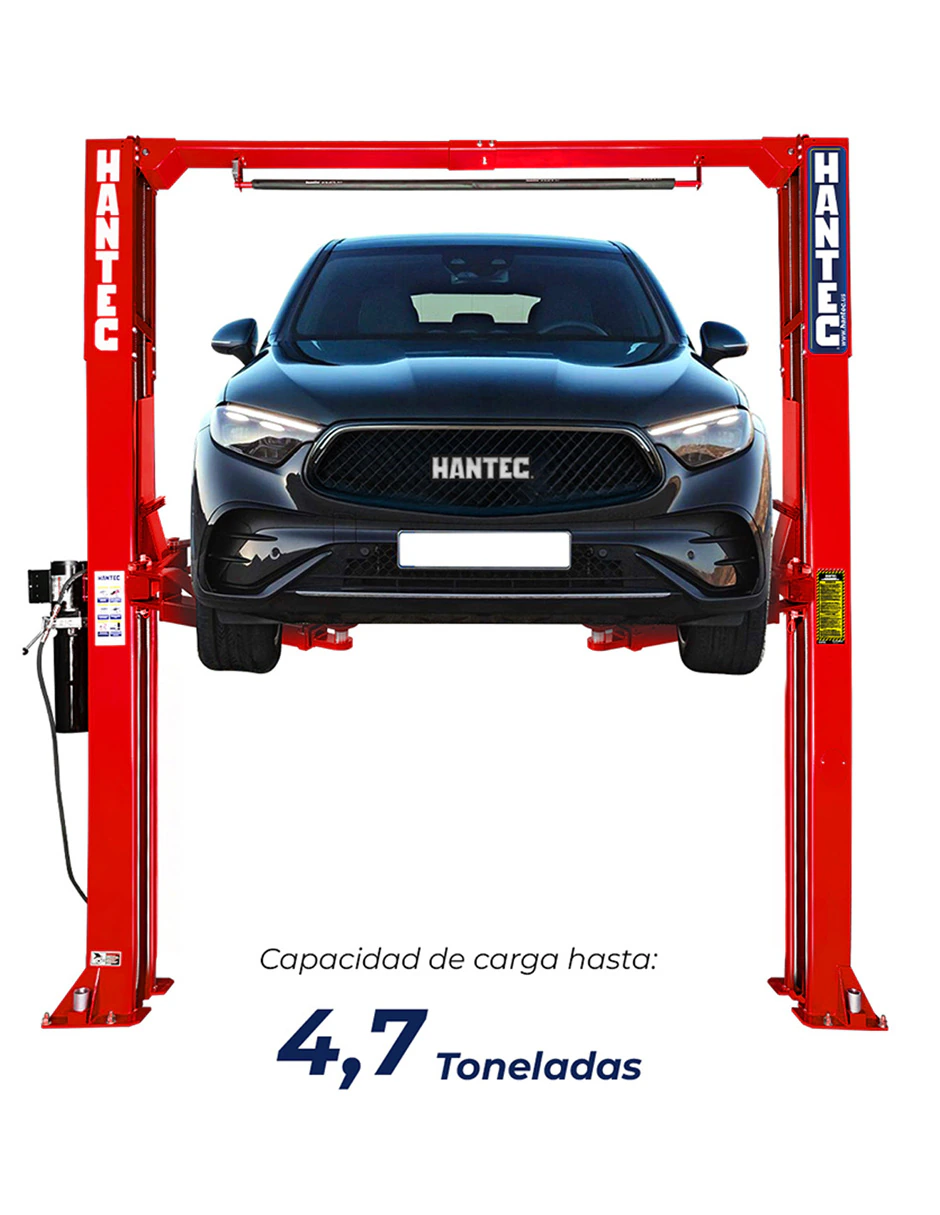 Rampa 2 Postes Simétrica 10,500 lbs con Portería Roja 220V HANTEC - Imagen 3