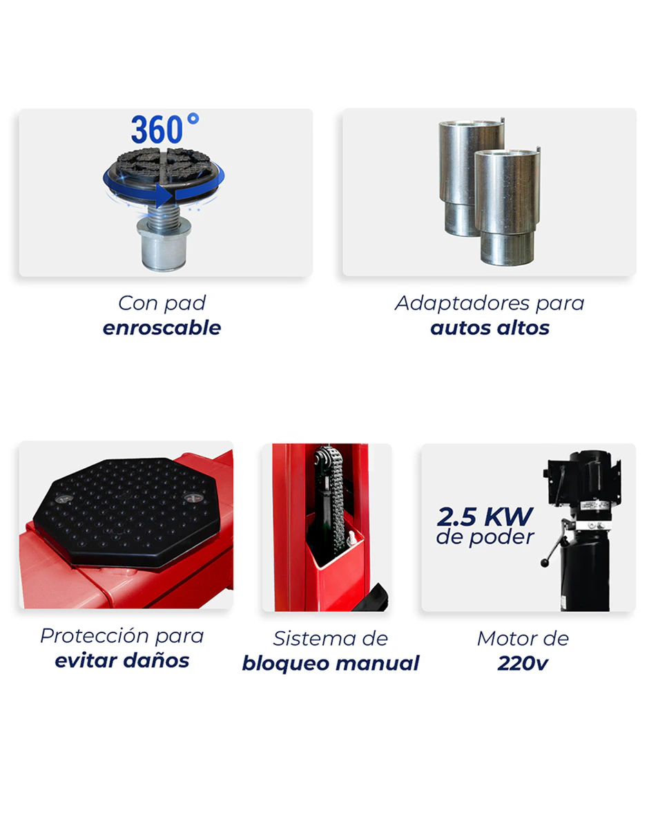 Rampa 2 Postes Simétrica 10,500 lbs con Portería Roja 220V HANTEC - Imagen 8