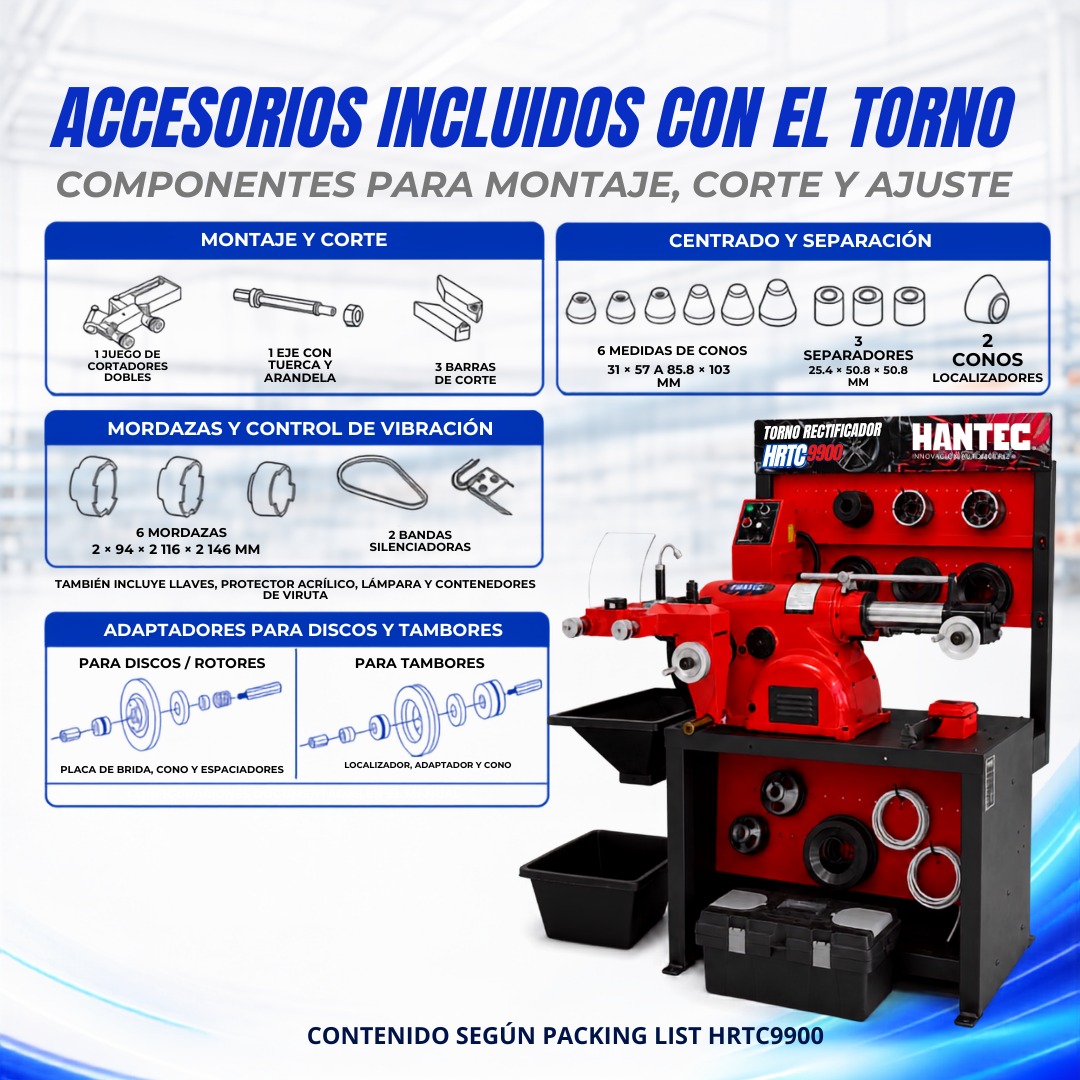 Torno Rectificador de Frenos Disco y Tambor 110V HANTEC - Imagen 9