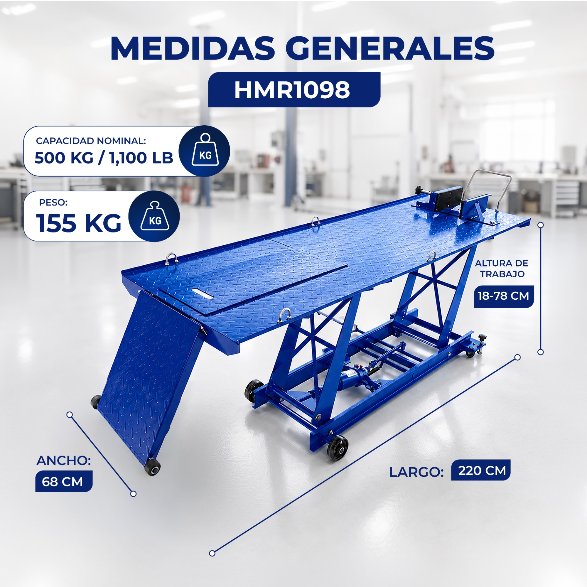 Rampa Hidráulica para Motocicletas 500 kg (1,100 lb) HANTEC - Imagen 4