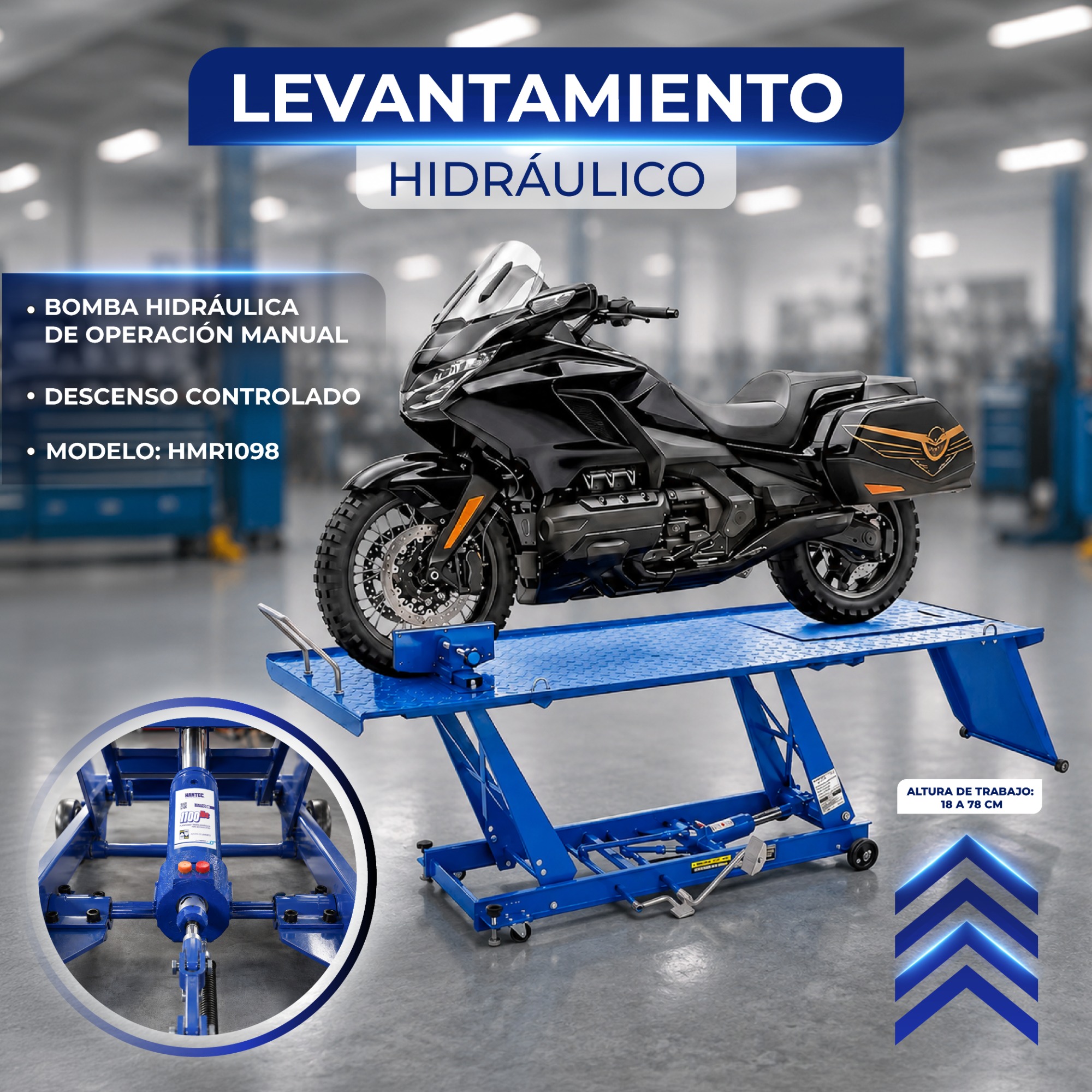 Rampa Hidráulica para Motocicletas 500 kg (1,100 lb) HANTEC - Imagen 5
